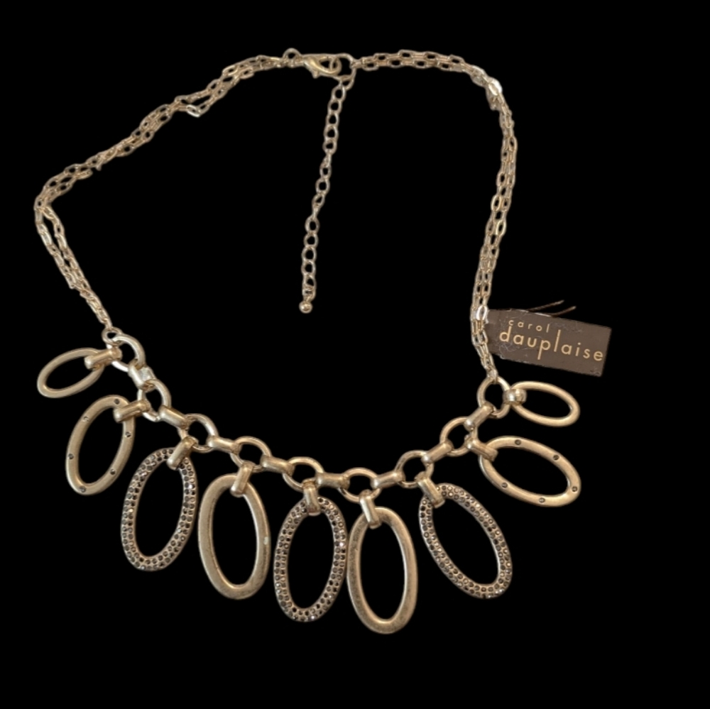 Carol Dauplaise Gold-Tone Oval Link and Hematite Stone Statement Necklace.